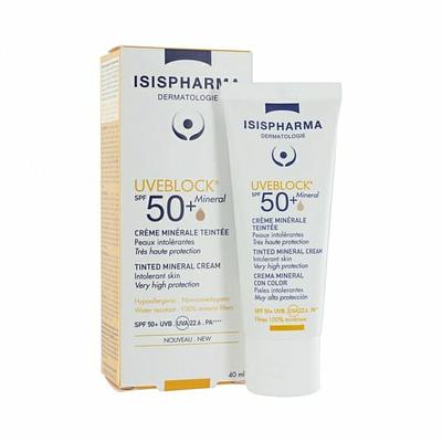 ISISPHARMA UVEBLOCK  CREME MINERALE TEINTEE SPF50+ 40ML disponible en parapharmacie à Kénitra centre ville khabazat ou en livraison partout au Maroc